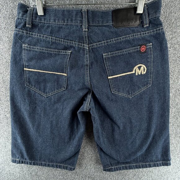 VTG Mecca Jean Shorts Jorts Denim Urban Dark Wash Cotton Y2K Adult ACTL 32X13 - Picture 3 of 16